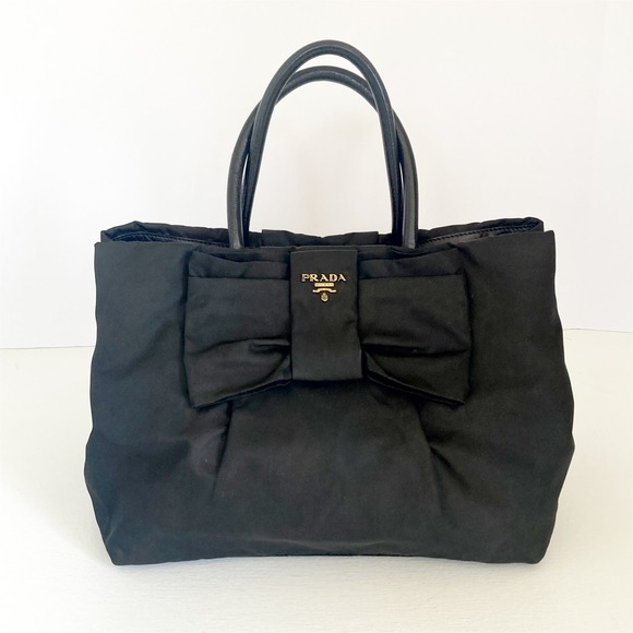 Prada Handbags - PRADA Vintage Black Nylon Fiocco Bow Tessuto Tote Bag 1990s